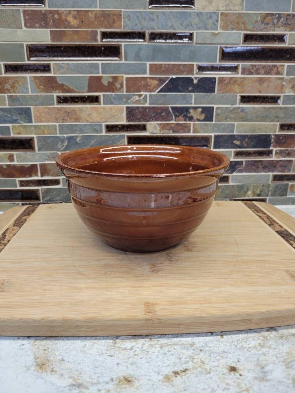 Marcrest Brown Ribbed Stoneware Mixing Bowl Vintage 8" Farmhouse Kitchen Cabin